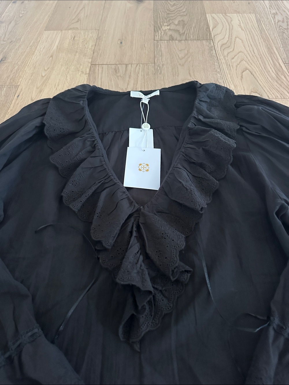 Wayf Black Ruffled V-Neck Blouse - Picture 2 of 4